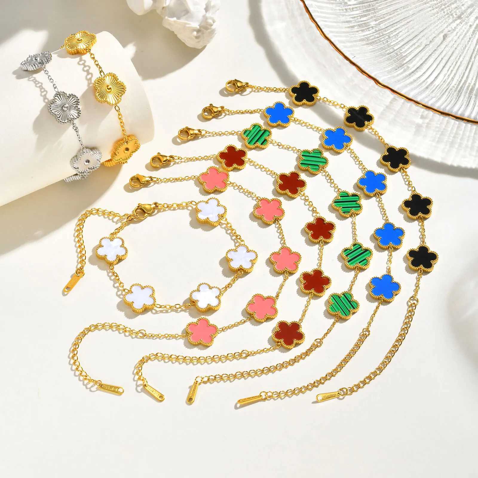 Vnox Stainl Steel Colorf Cute Hand Bracelet For Wan Fashion Five Flower Lucky Jewelry Accories Gift To Her S250912