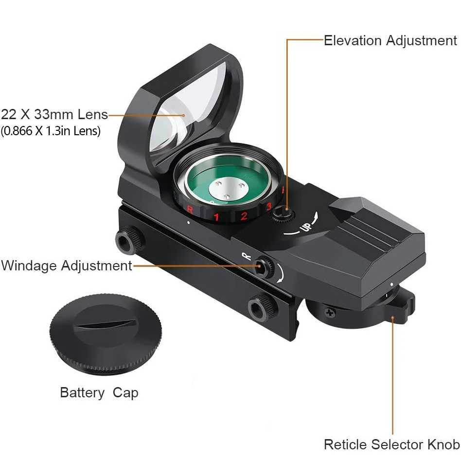 Red Green Dot Gun Sight Scope Reflex Sight 4 Adjustable Reticles Holographic Optic with 20mm Rail Mount C250912
