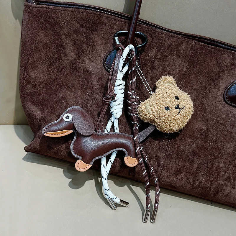Vintage Braided Rope Keychain Pendant Maillard Color Cute Sausage Dog Bag Accessory HighGrade Creative New Design M250912