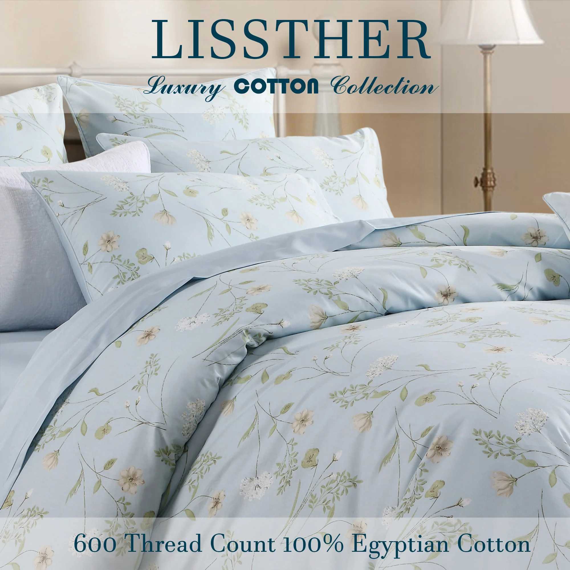 3pcs 600TC 100 Egyptian Cotton Duvet Cover Set Light Blue Shabby Chic Floral Soft SkinFriendly No Inserts C250912