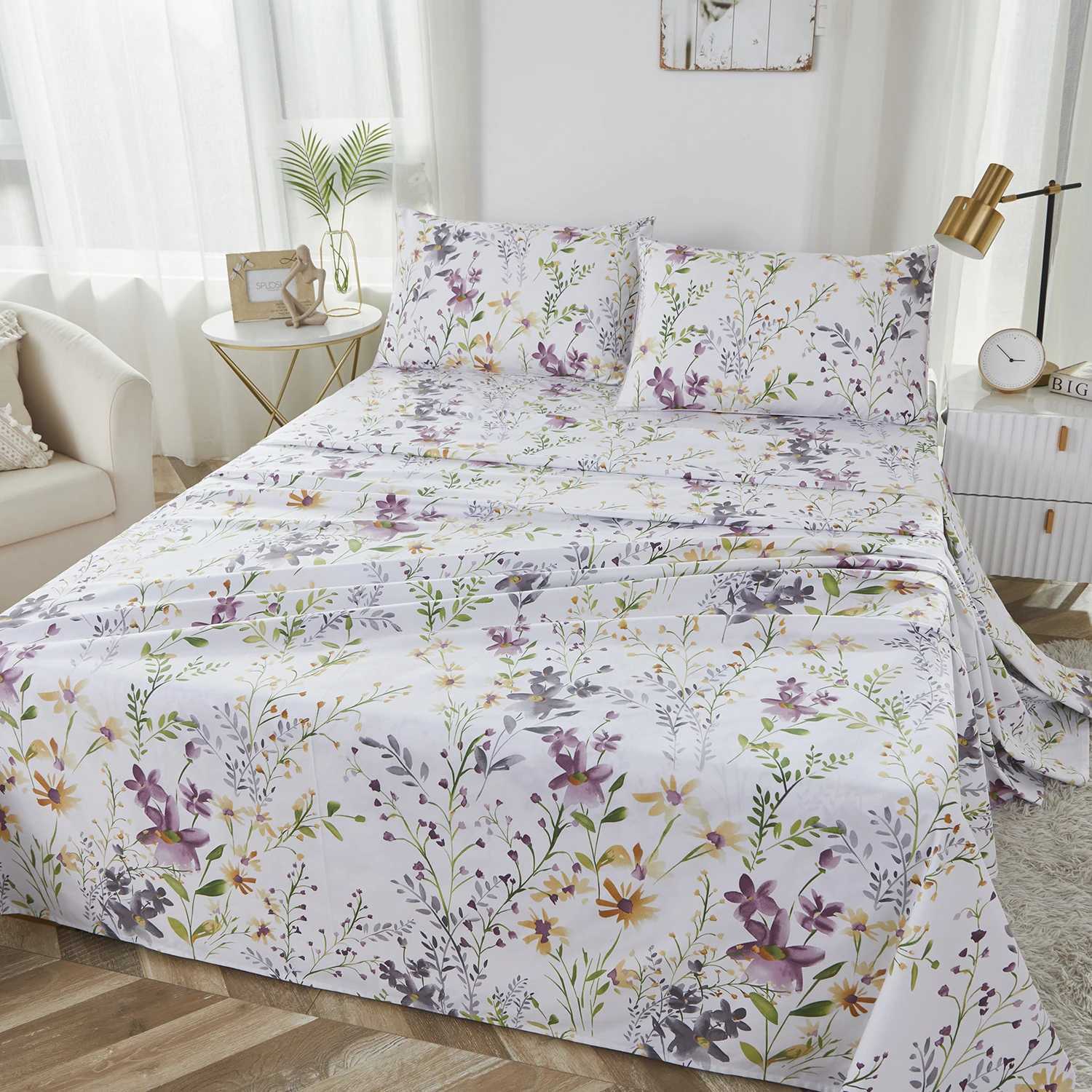 4pcs 600 TC 100 Egyptian Cotton Fitted Sheet Set Without Core Fresh Pinky Spring Botanical Pattern Soft And Skinfriendly C250912