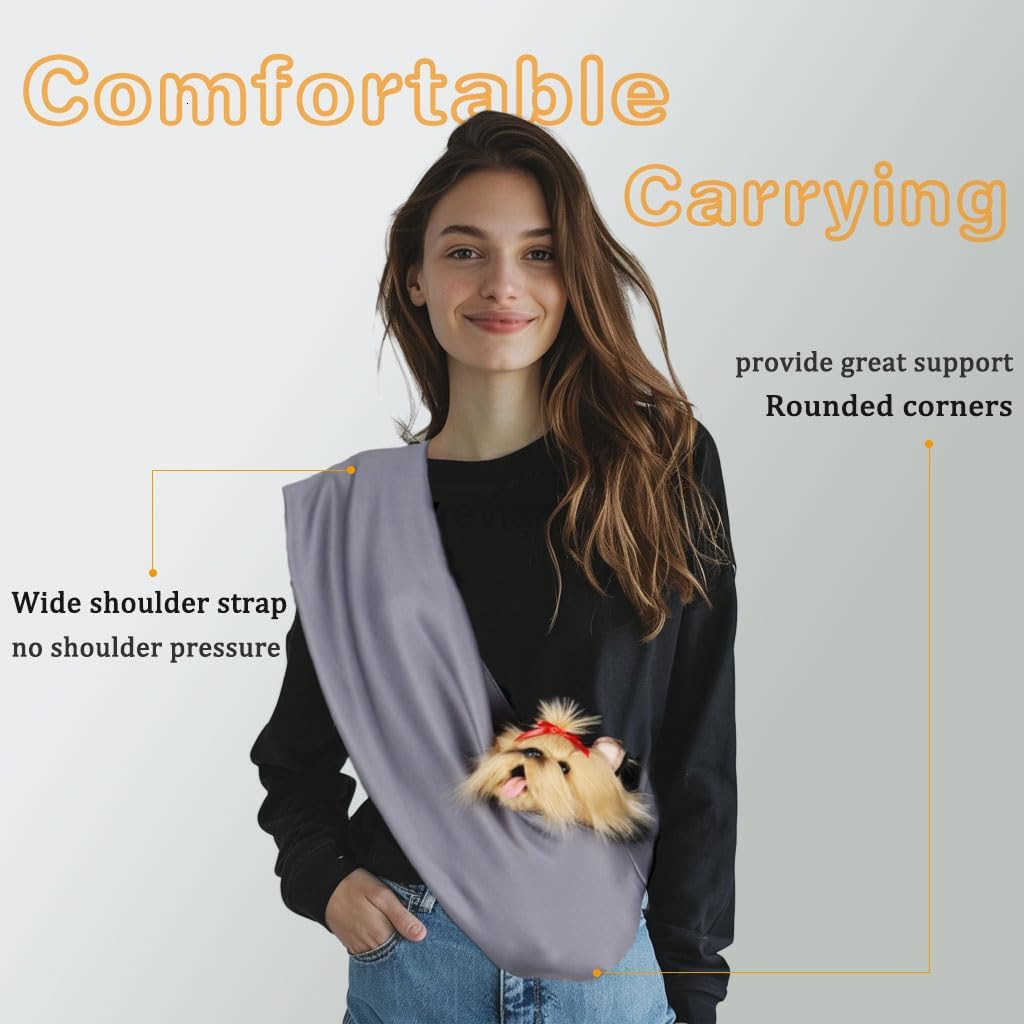 Dog Sling Carrier for Small Dogs Up to 11 lbs Dog Carrier Sling is Easy to Carry Hand Free Keep Warm GreyW250912