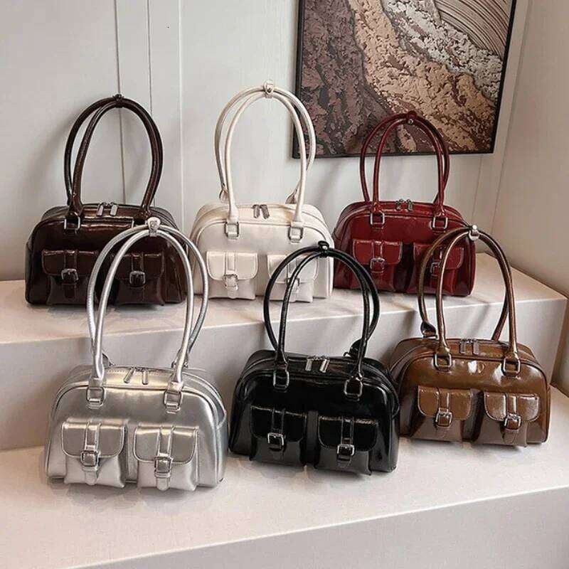 Retro PU Leather Double Pockets Underarm Bags For Women 2025 Winter Y2k New Korean Fashion Female Shoulder Bag Stylish Handbags