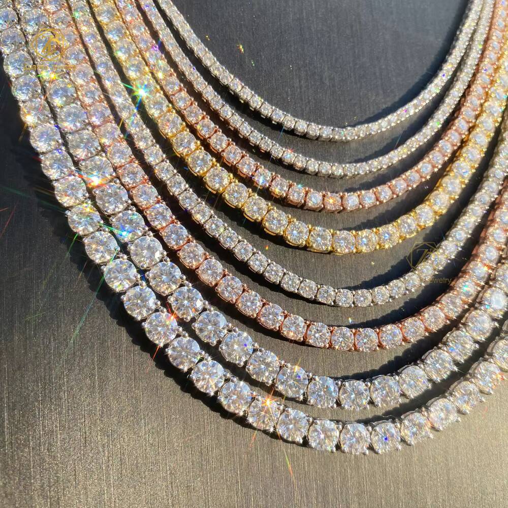 Fine Jewelry Hip Hop 925 Sterling Silver VVS White Moissanite Diamond Cluster Iced Out Tennis Chain Necklace and Bracelet