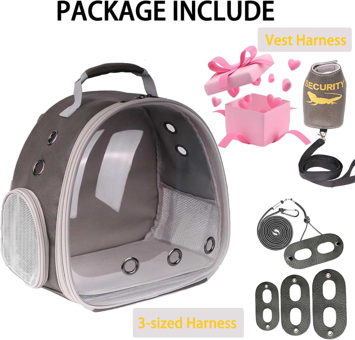 Bearded Dragon Carrier Backpack with Two Security Printing Harness with Leash Sets Reptile Lizard Travel Bag to Carry and Transport Small Animal Kitte