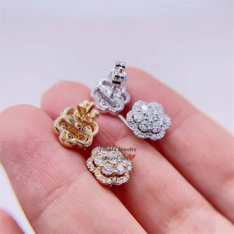 Iced Out Hip Hop Pass Diamond Tester Men 10k Gold Flower Cluster Earrings Vvs Moissanite Earrings Stud