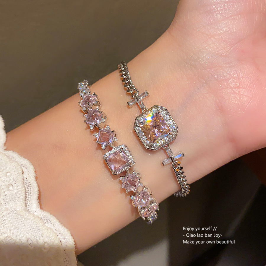 Silver - Toned Bracelet With Purple Multi - Shaped Gemstones And Rhinestone Accents Delicate Daily & Elegant Jewelry Gift For Her Dainty And Stylish A