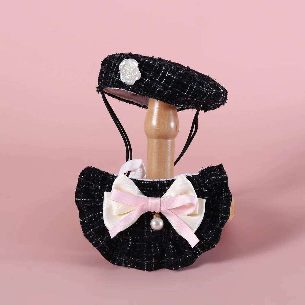 1pc Elegant Pet Princess Outfit Set - Chic Beret, Pearl Bow & Floral Bib for Cats and Small Dogs