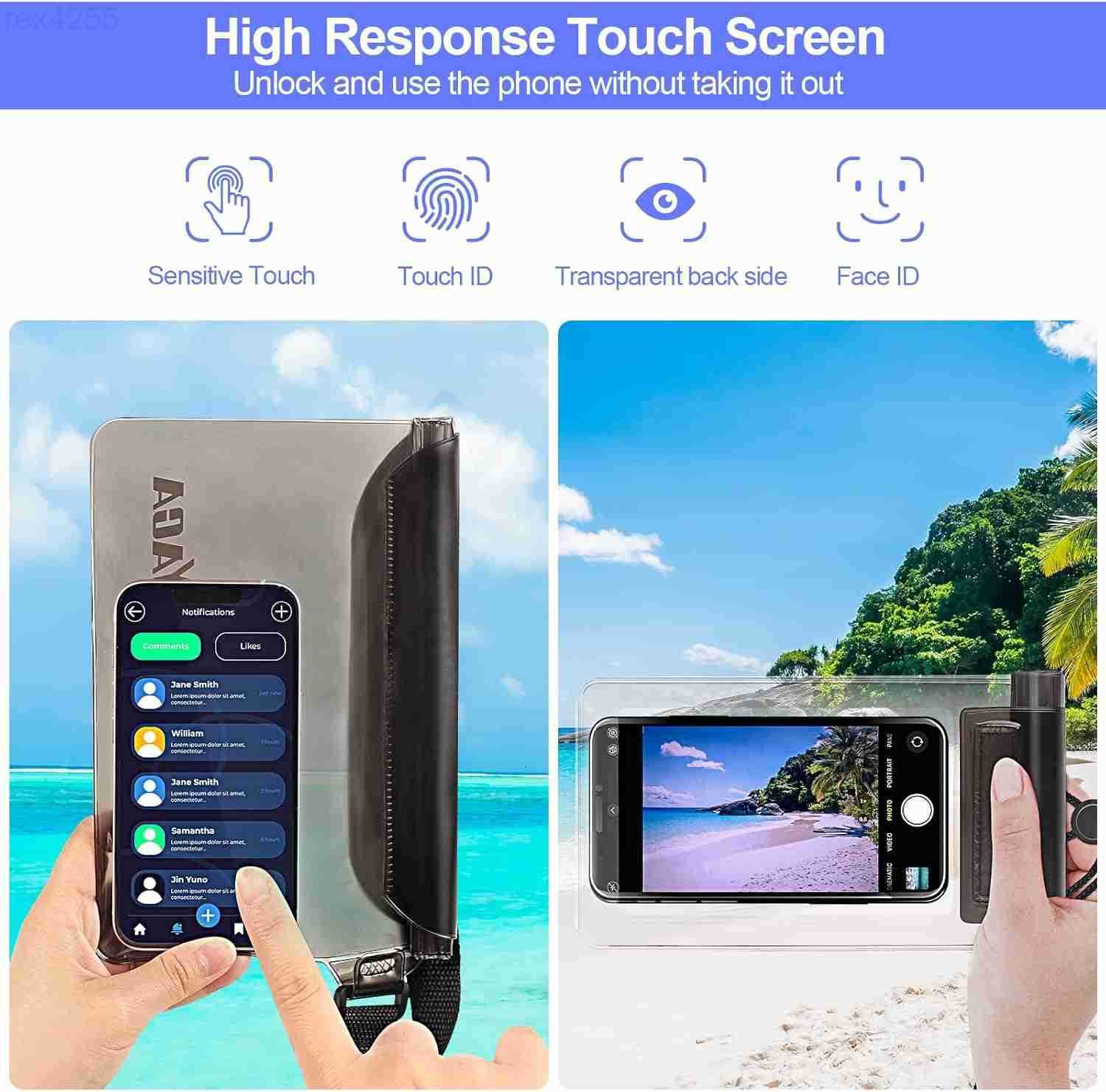 Fanny Pack 2PCS Touchscreen Sensitive Waterproof Phone Pouch Dry Bag with Adjustable Waist Strap Water Proof Pouch For Kayaking Swimming Boating Float