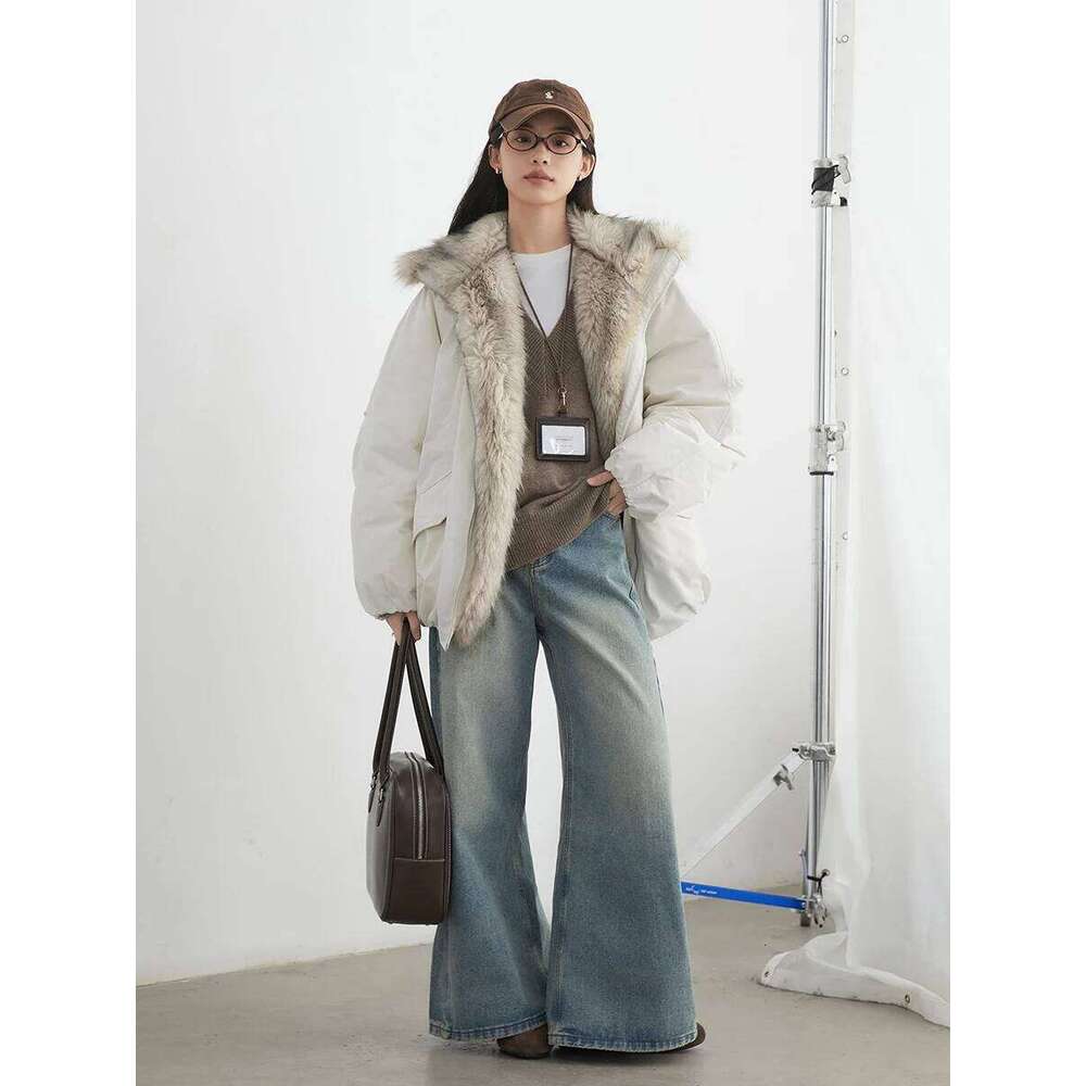 CHIC VEN Korean Women Coats Faux Fur Collar Loose Casual Hooded 90 White Duck Female Down Jacket Autumn Winter 2025