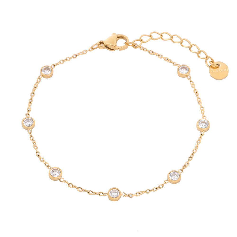 INS Internet Celebrity Trend New Exquisite Round Colored Dia Titanium Steel Bracelet for Women Niche Design Light Vacuum Gold Plating