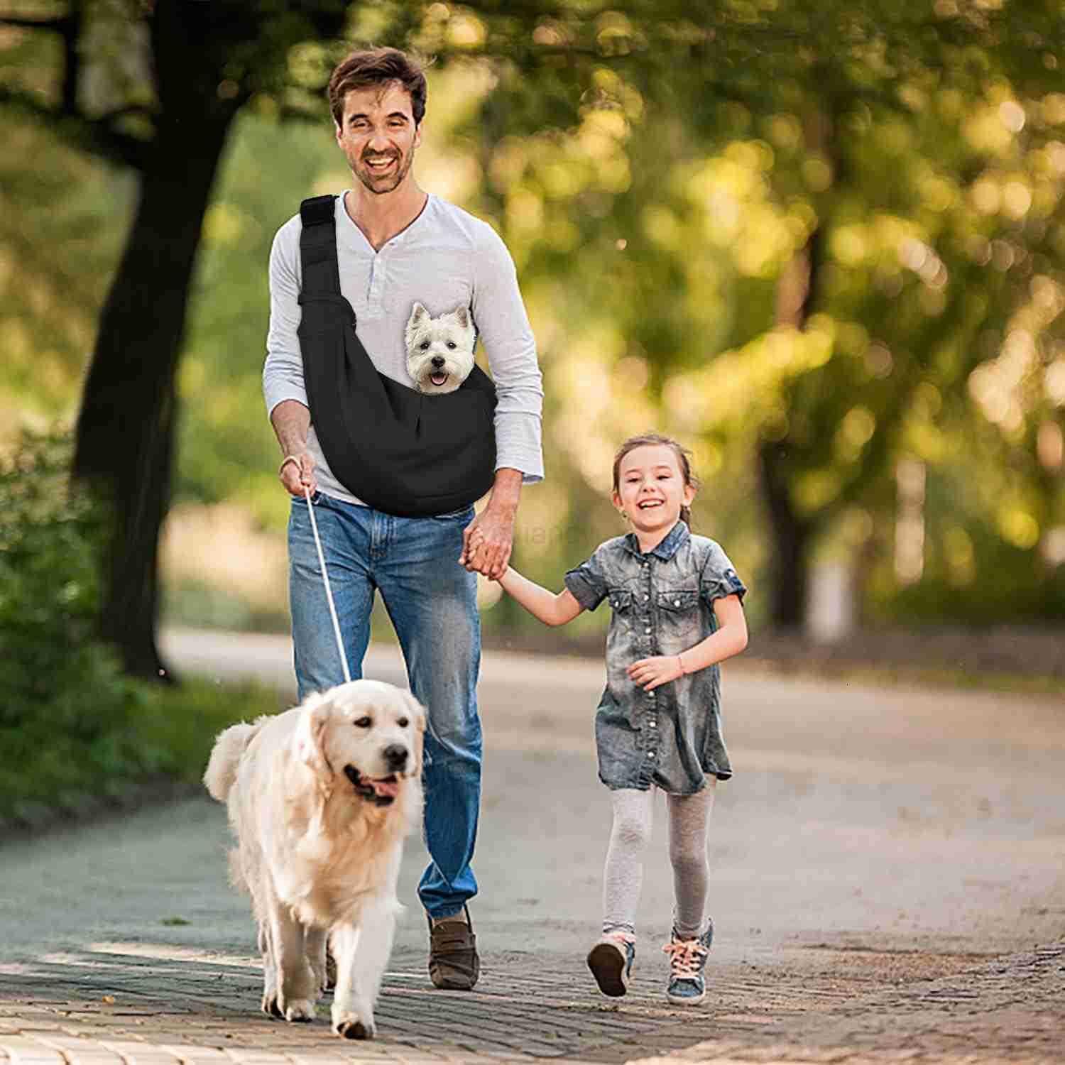 Reversible Dog Cat Sling Carrier Small Dog Carrier Adjustable Dog Sling Hands Free Cross Body Carrier with Collar Hook for DogCatBunny up to 11lb Blac