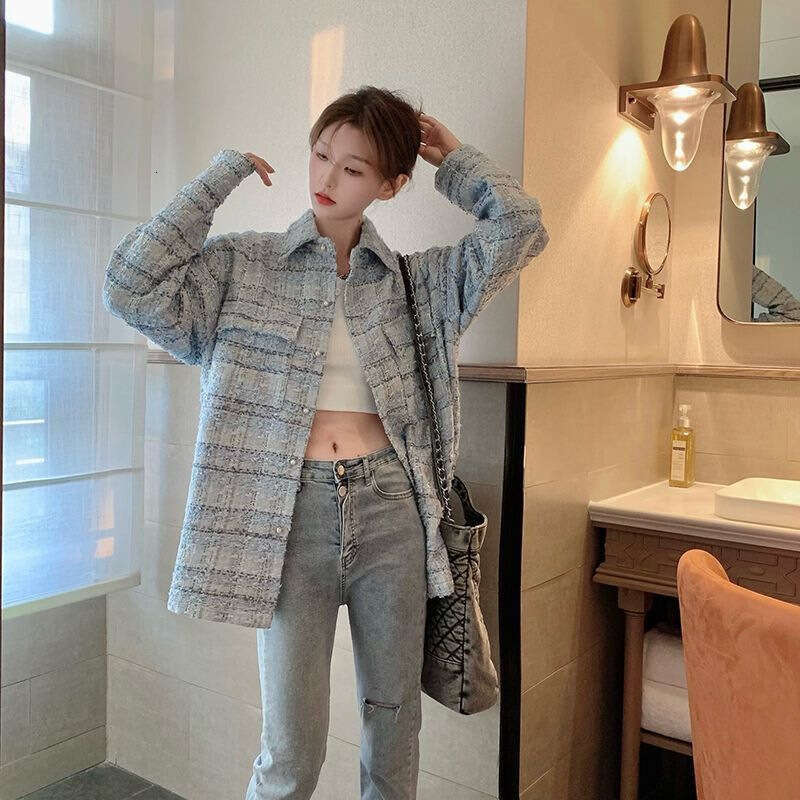 DHEssentials High-End Chanel-Style Coat Women, Autumn/Winter 2025, Pure Spring New Loose Mid-Length Long-Sleeve Top for Petite Figures