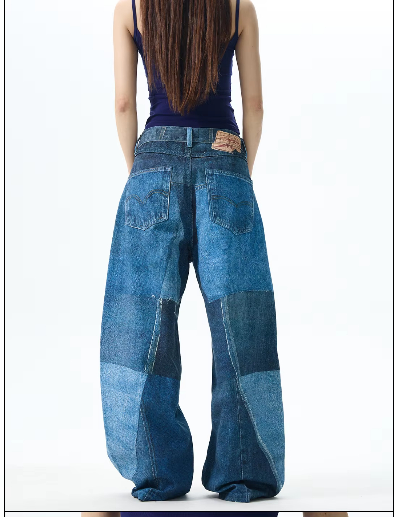 G6676# Blue Men Women Jeans Fashion Vintage Streetwear Y2K Wide Leg Jean Trouser Baggy Denim Pants
