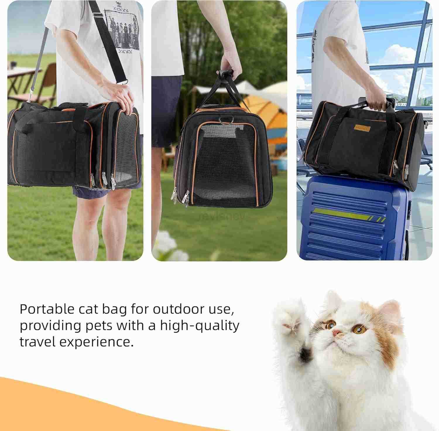 Cat CarrierPortable Pet Carrier Bag for Cats and Small DogsFoldable SoftSided and ScratchProof mesh Cat Bag Pet CarriersAirline Approved Pet CarrierPe