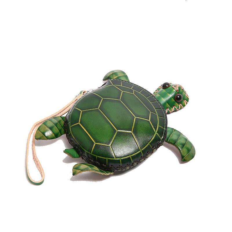 Turtle Coin Purse Small Bags Handmade Vegetable-Tanned Leather Simple Fashion Cute Turtle Handheld Crossbody Women's Bag Cartoon Top Layer Cowhid