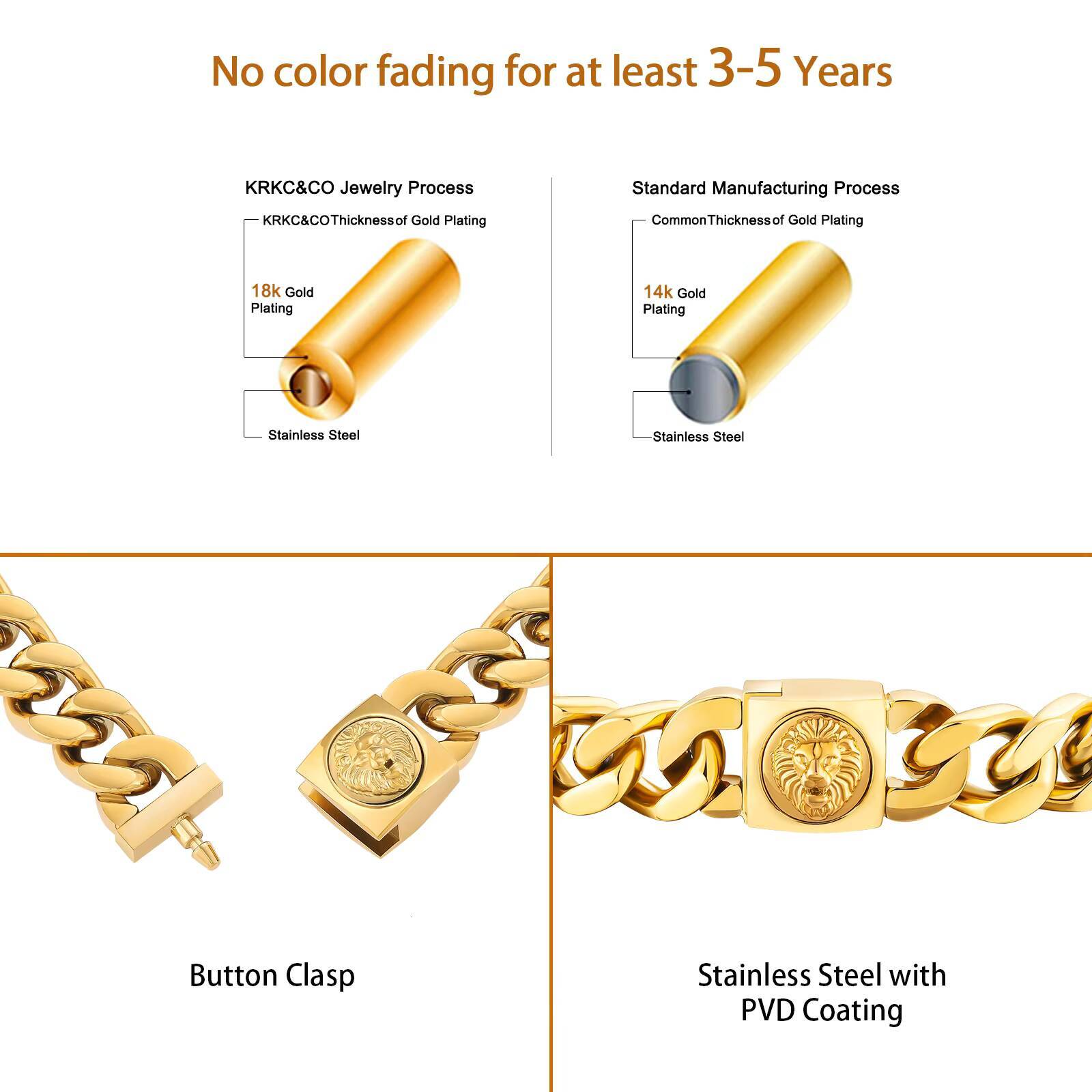 Good Jewelry Gift Lion Head 18K Gold Plated Stainless Steel Cuban Link Hip Hop Men Women 12mm Animal 3d Crown Lion King Bracelet