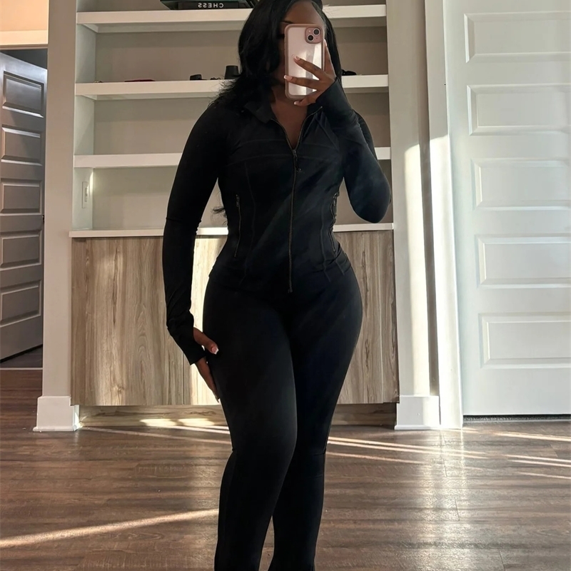 Casual Womens Long Sleeve Tight Fitting Sports Clothing 2Piece Set Sexy Style Cross Border Trade European And American Market250909ww1