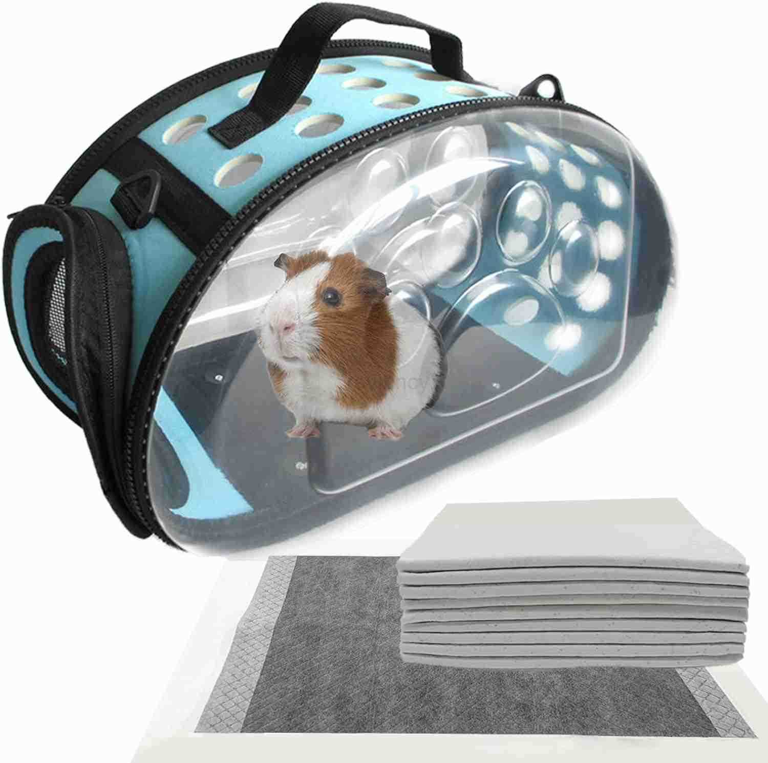 Carrier Bag for Guinea PigPortable Small Animal Carriers PouchOutgoing Rabbit Travel Carrying Case with 10PCS Disposable Underpads Breathable Transpar