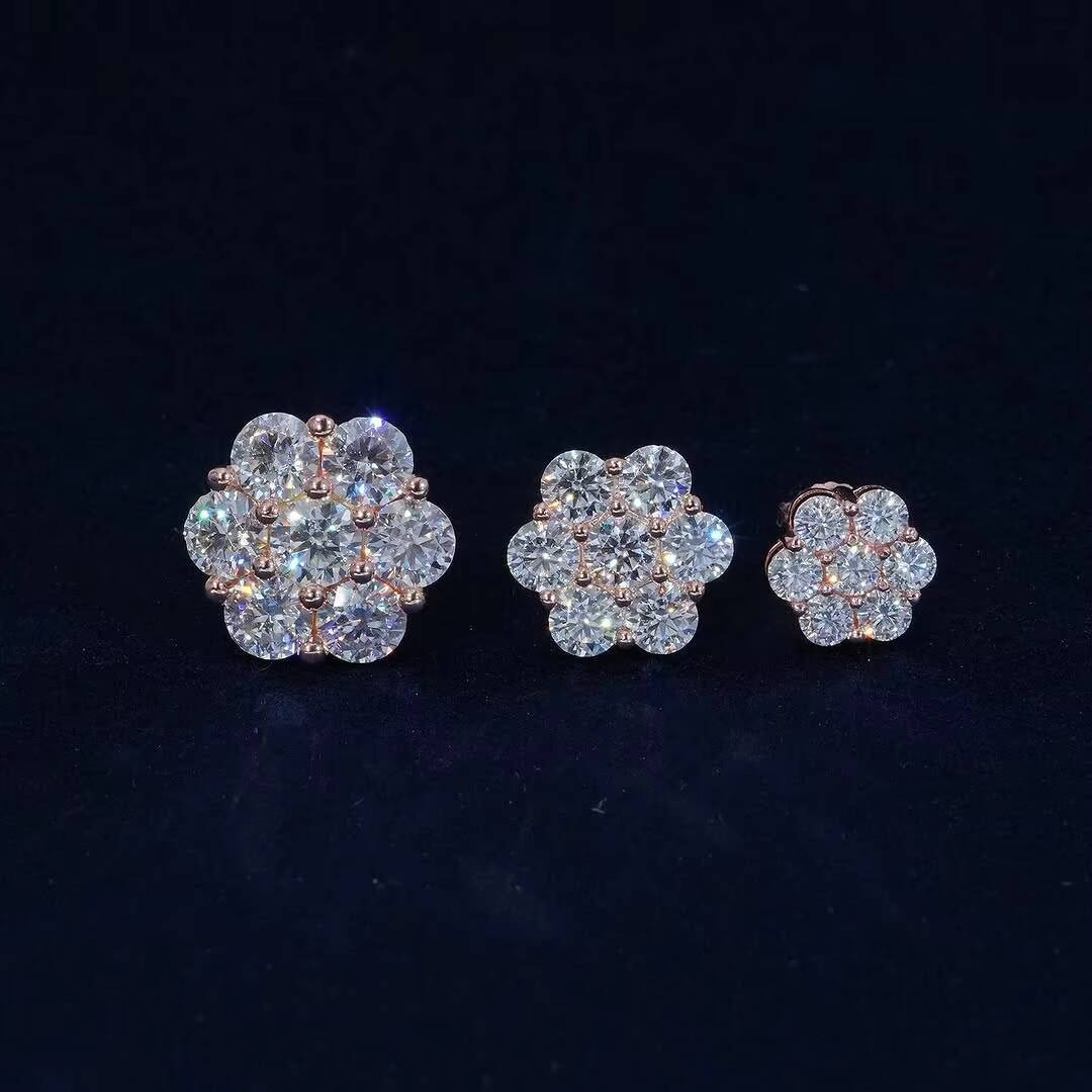 Wholesale Factory Cheapest Moissanite Flower Stud Earrings 925 Sterling Silver Ice VVS Moissanite Screw Back Earrings Women GRA