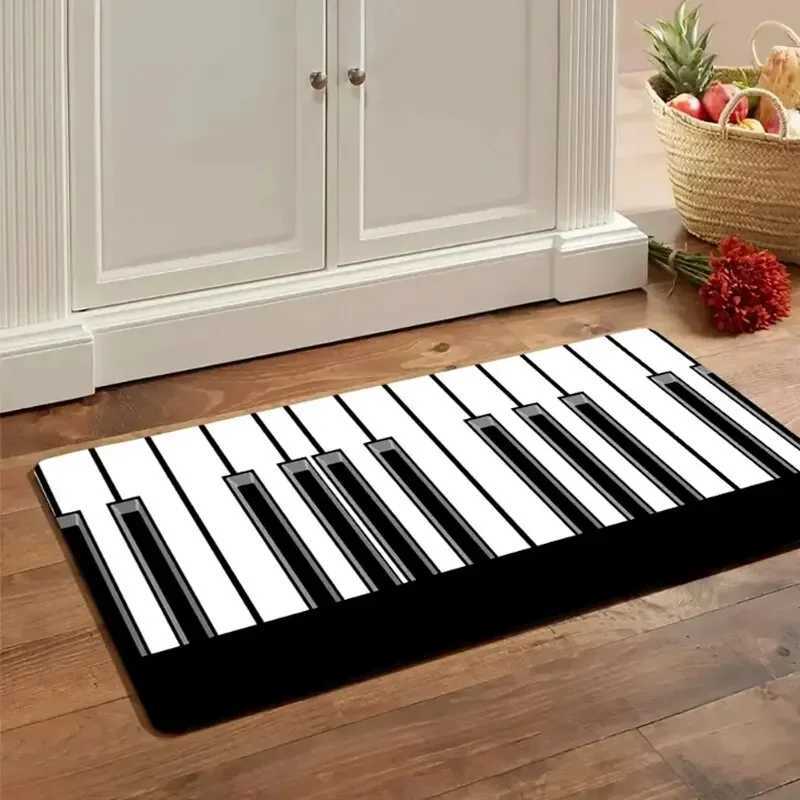 Kitchen Floor Mat Bathroom Door Mat Bedroom Bed Mat Carpet Machine Washable Piano Black and White Classic C250912