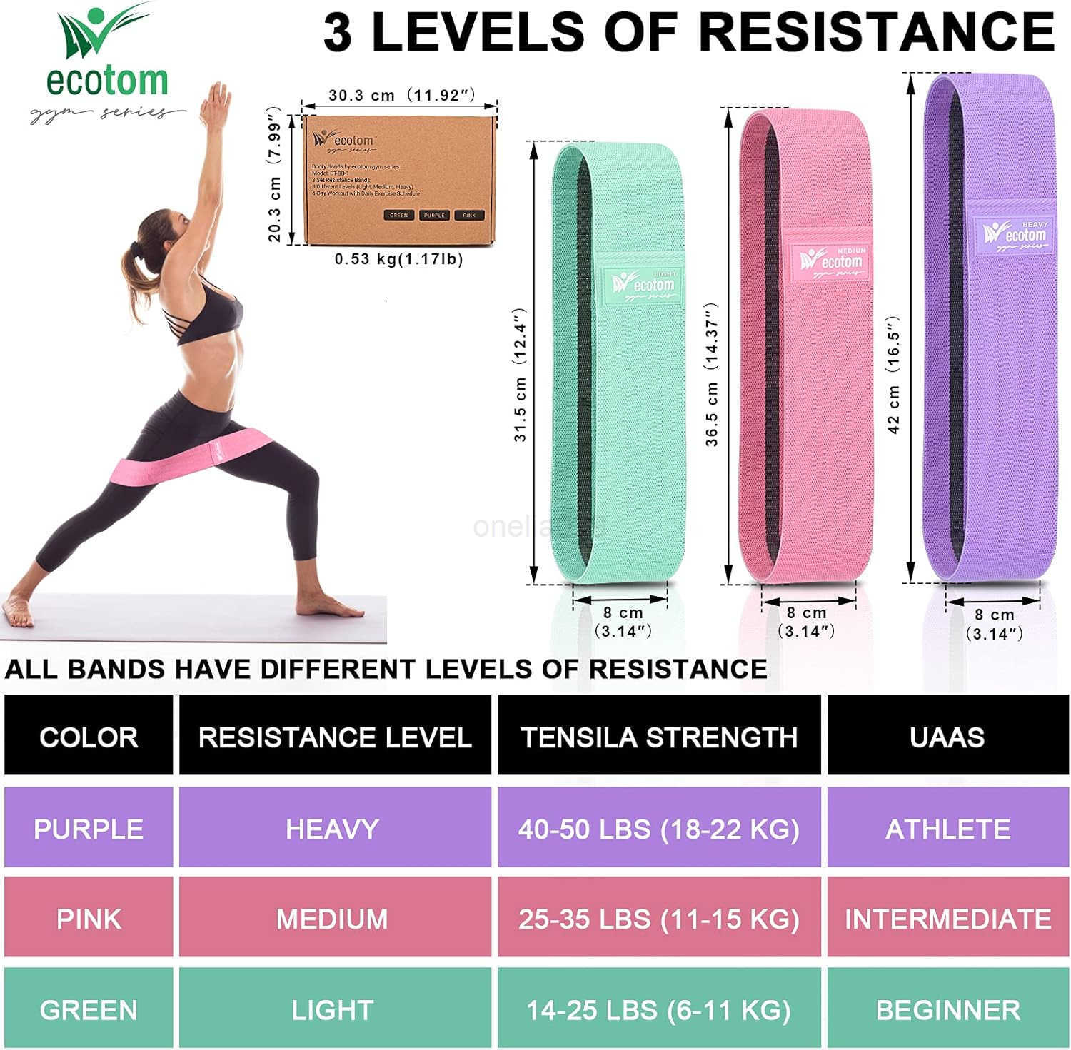 Bands Non Slip Exercise Workout Bands 3 Levels Resistance Bands for Legs and Butt Set with Instruciton Guide and Carry Bag Color W250912