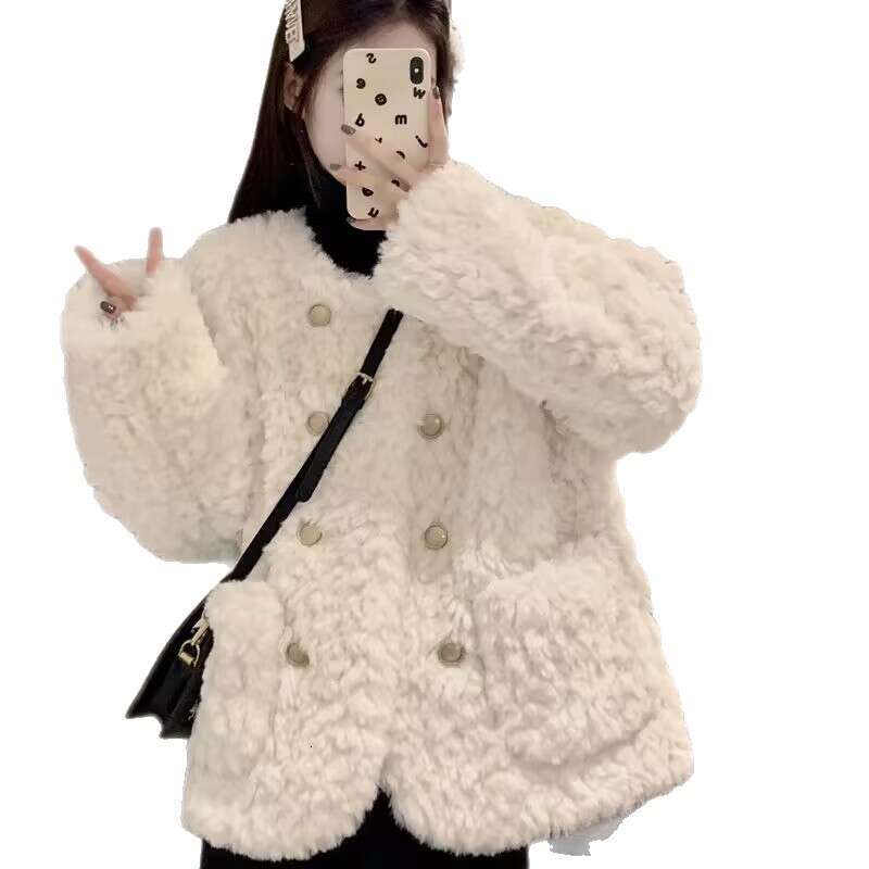 DHEssentials 2025 Winter New Small Fragrance Style Coat Women, Elegant Casual Loose Cotton Padded Double-Breasted Jacket for Petite Figures