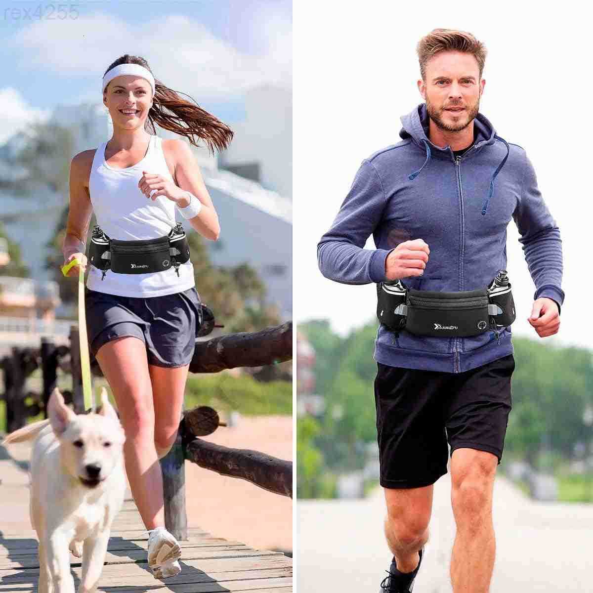 Running Belt with Water Bottles2 x 175ML Hydration Belt Waterproof Waist Pack Bag Fits iPhones Adjustable Sports Waist Pouch for Marathon Running Hiki