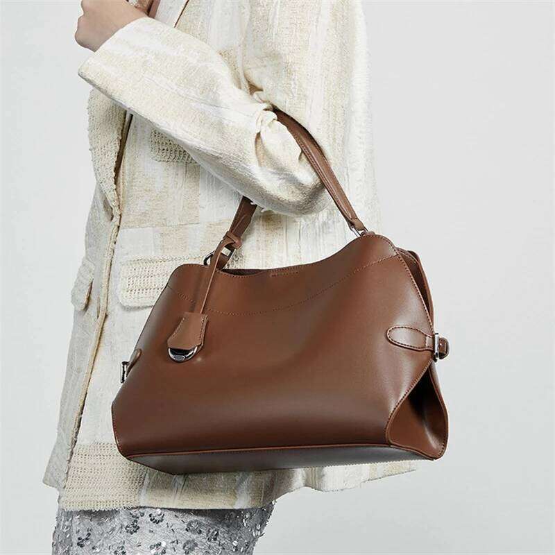 Burminsa Cowhide Genuine Leather Tote Handbags For Women New 2025 Designer Shell Commuting Ladies Shoulder Crossbody Bags