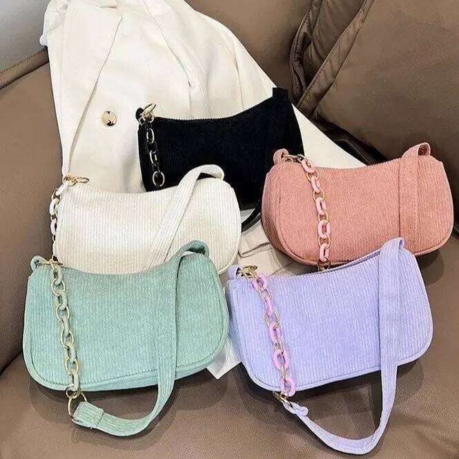 Fashion Vintage Handbags Women Autumn Winter Corduroy Underarm Bag Zipper Shoulder Small Bags Female Soft Casual Clutch Handbag
