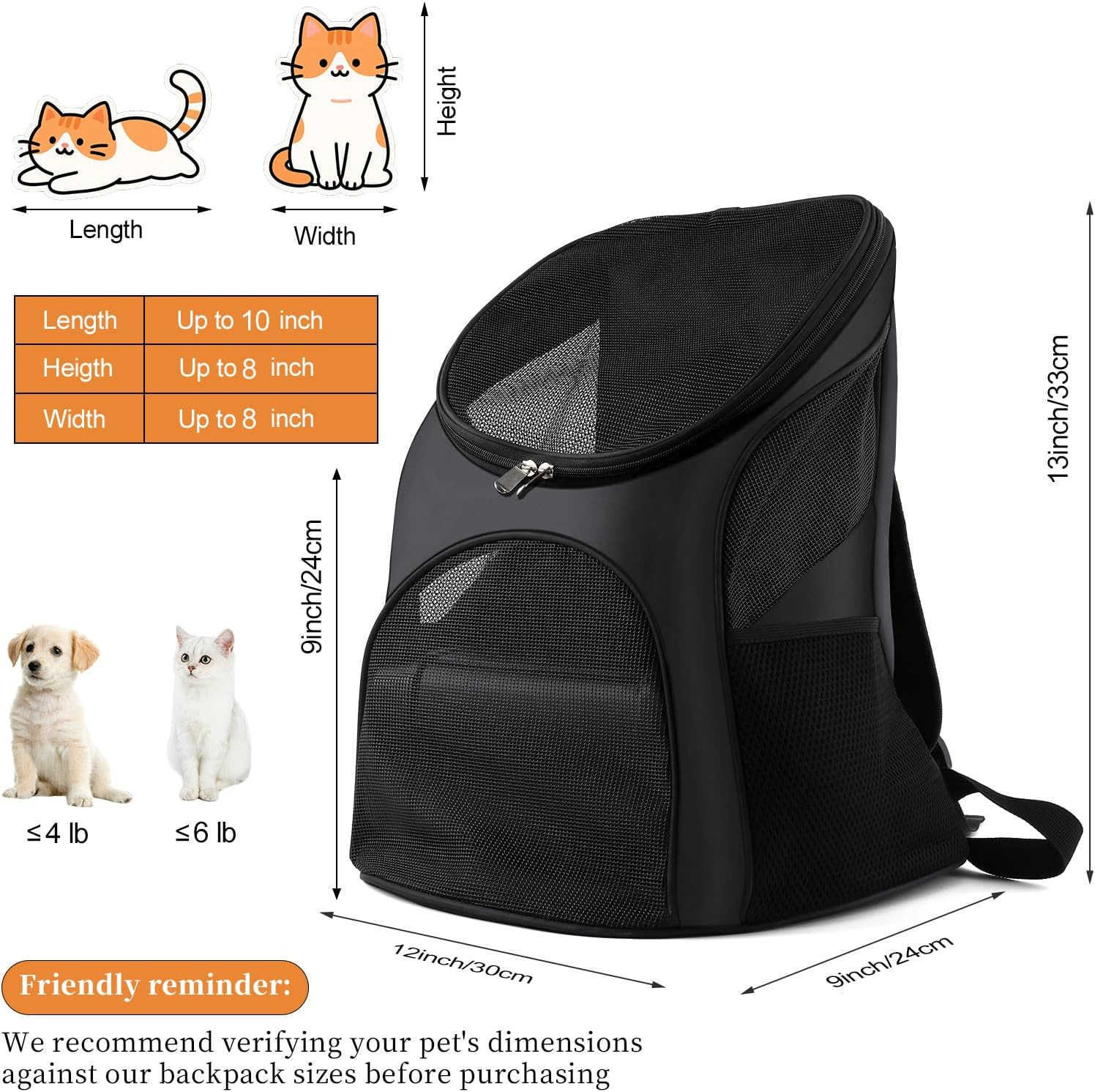 Dog Carrier Backpack Breathable for Small PetsCatsPuppies Pet Carrier Bag with Mesh Ventilation Safety Features and Cushion Back Support for Traveling