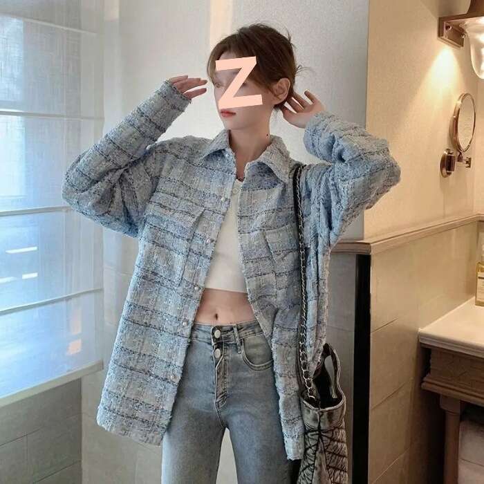 DHEssentials High-End Chanel-Style Coat Women, Autumn/Winter 2025, Pure Spring New Loose Mid-Length Long-Sleeve Top for Petite Figures