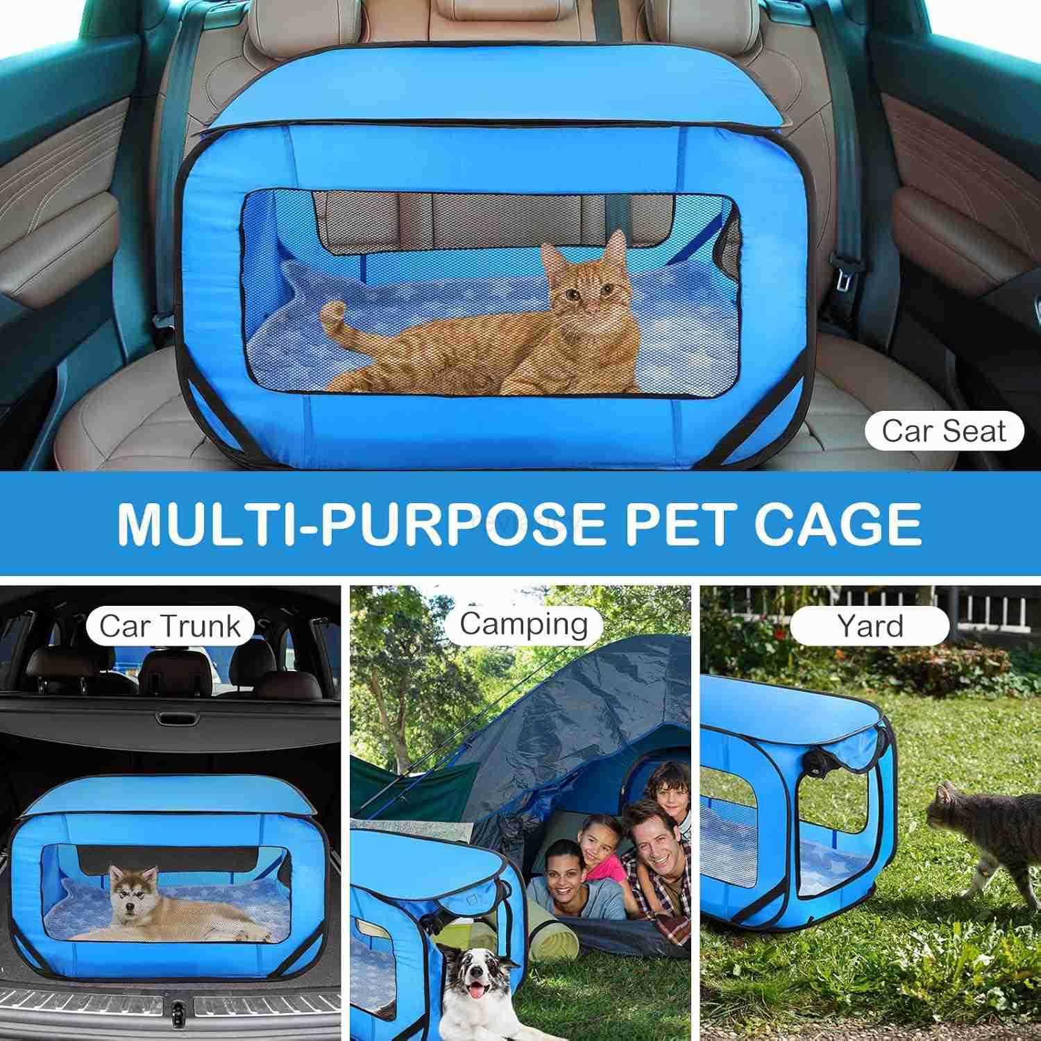 37 Inch Collapsible Dog Crate with Mat Liner Pop up Dog Kennel Waterproof Portable Car Seat Kennel Travel Crate for Pet Indoor Outdoor Cat Bed Collect