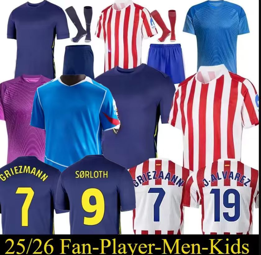 Atletico O Madrids soccer jerseys GRIEZMANN 2024 2025 2026 anniversary 25 26 J.ALVAREZ M.LLORENTE KOKE SAUL Correa LEMAR football shirt men kids kit sets uniforms