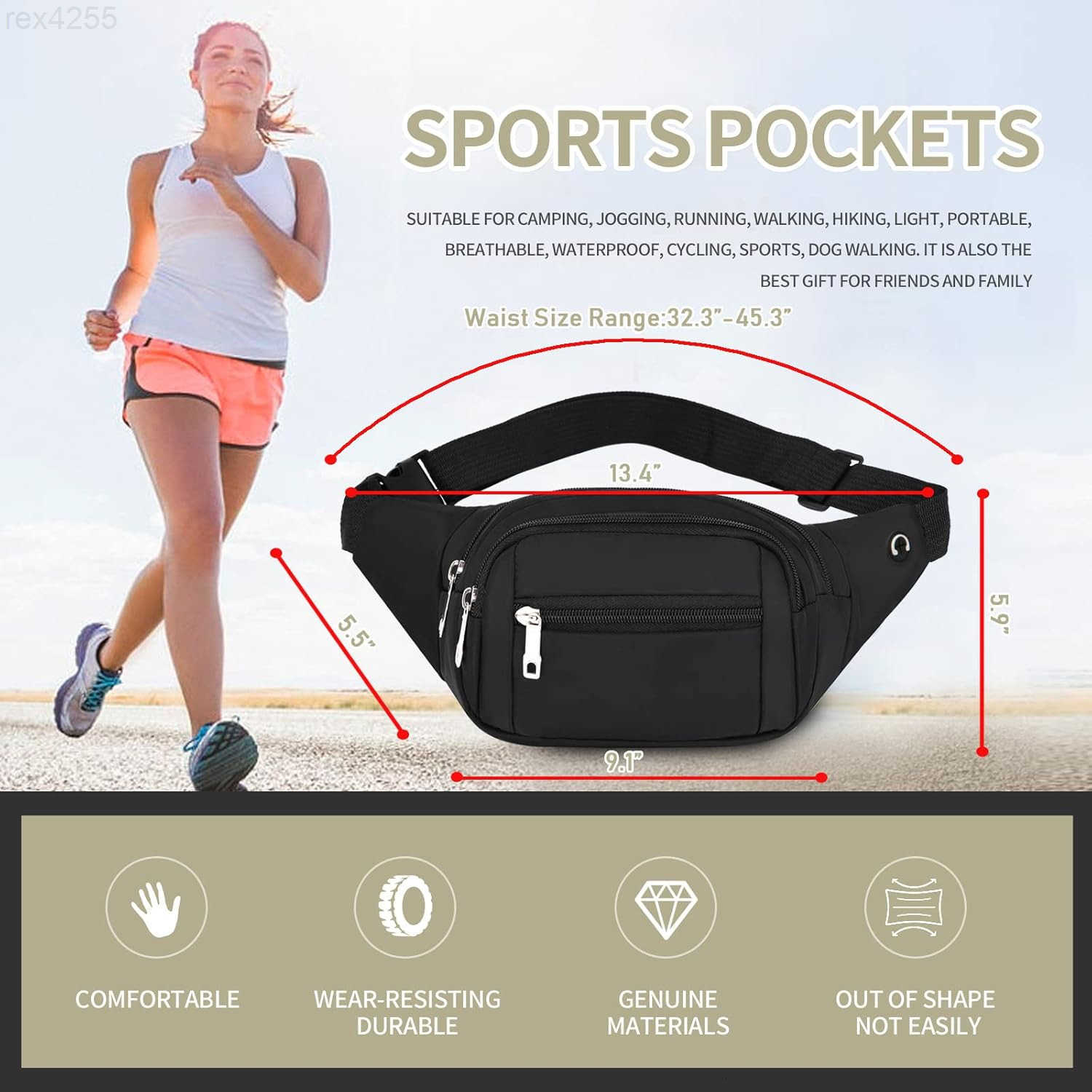 Crossbody Fanny Pack for MenWomenLarge Waist Bag Hip Bum Bag with Adjustable Strap for Outdoors Workout Traveling Casual Running Hiking CyclingW250911