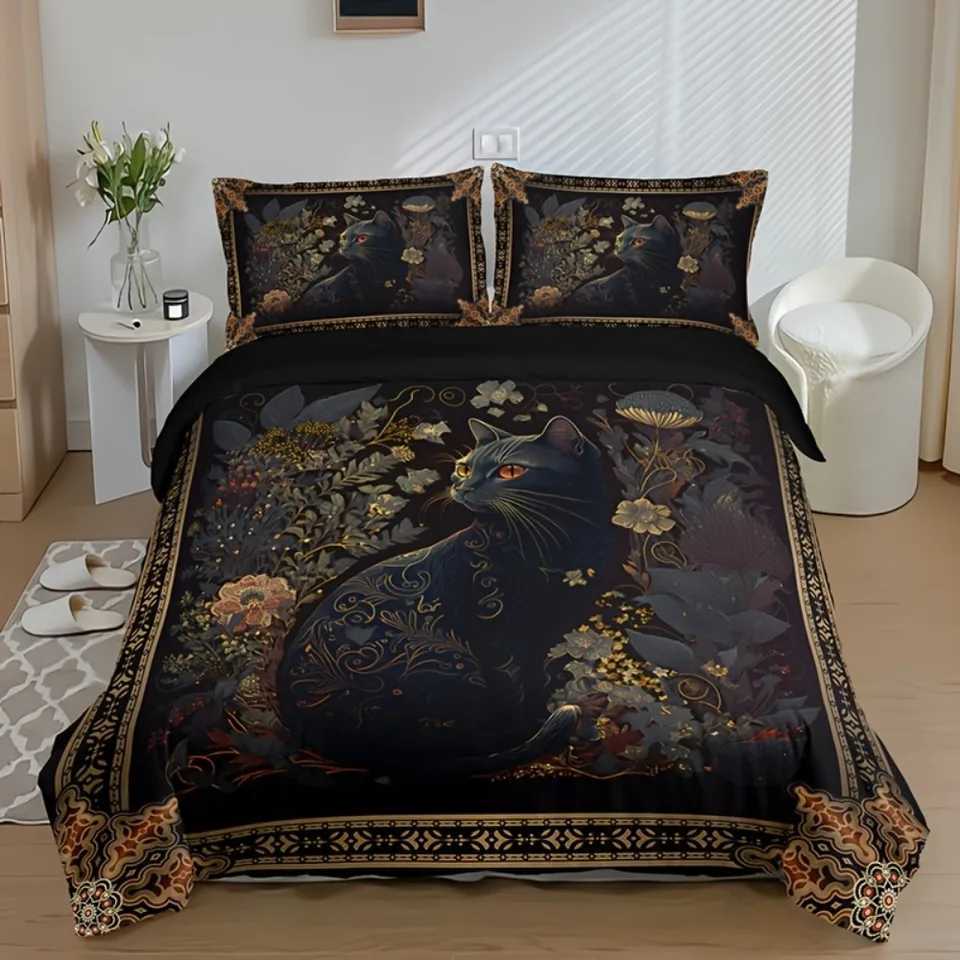 3pcs Bedding Set Gothic Black Cat Allan Poe Style Cozy Duvet Cover Set King Queen Twin Single Size Birthday Gift Bedroom Decor C250912