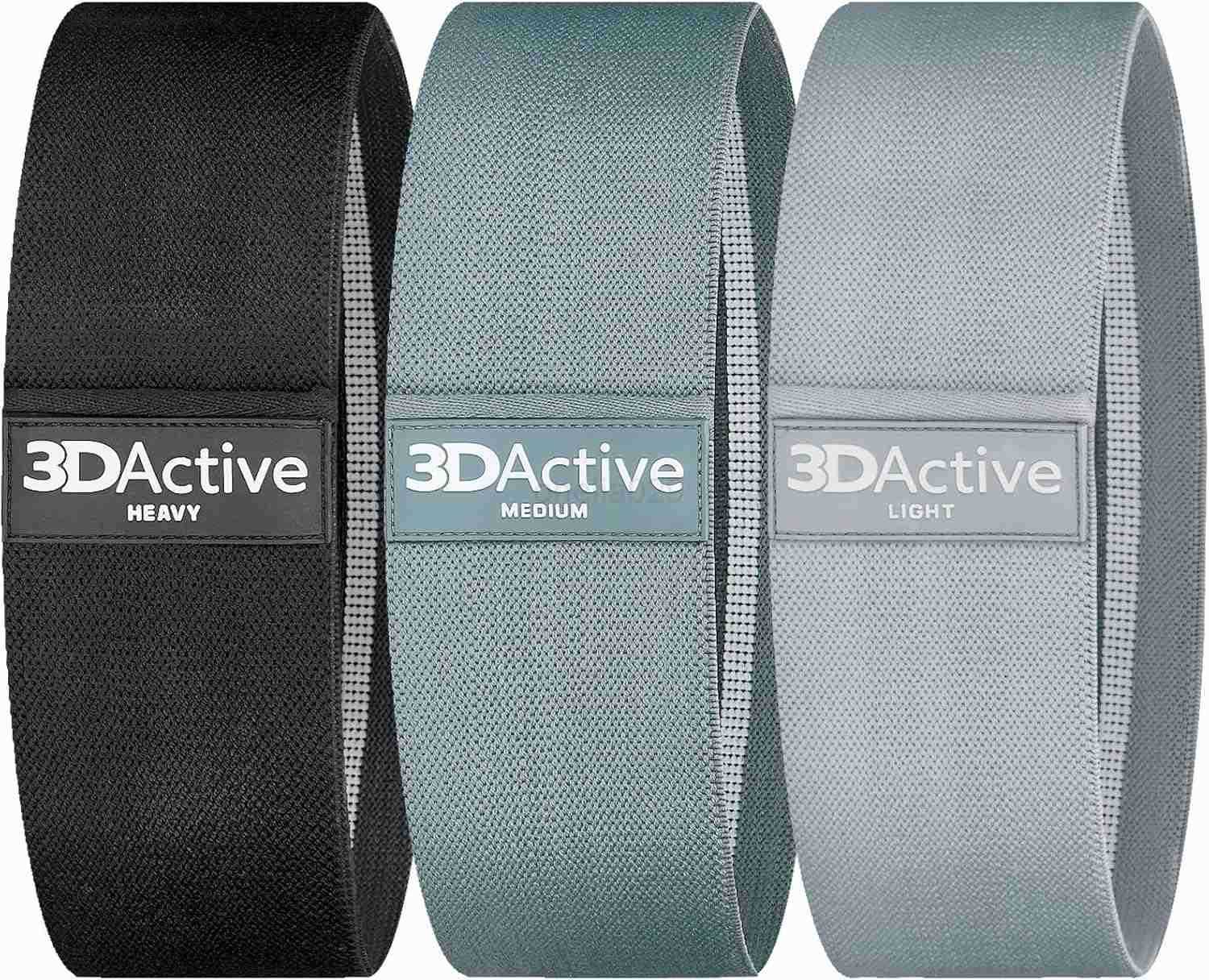 3DActive Fabric Resistance Bands for Legs Butt Wide NonSlip Hip Band Set for Home Gym Workouts Exercise Guide Carry Bag Included W250912