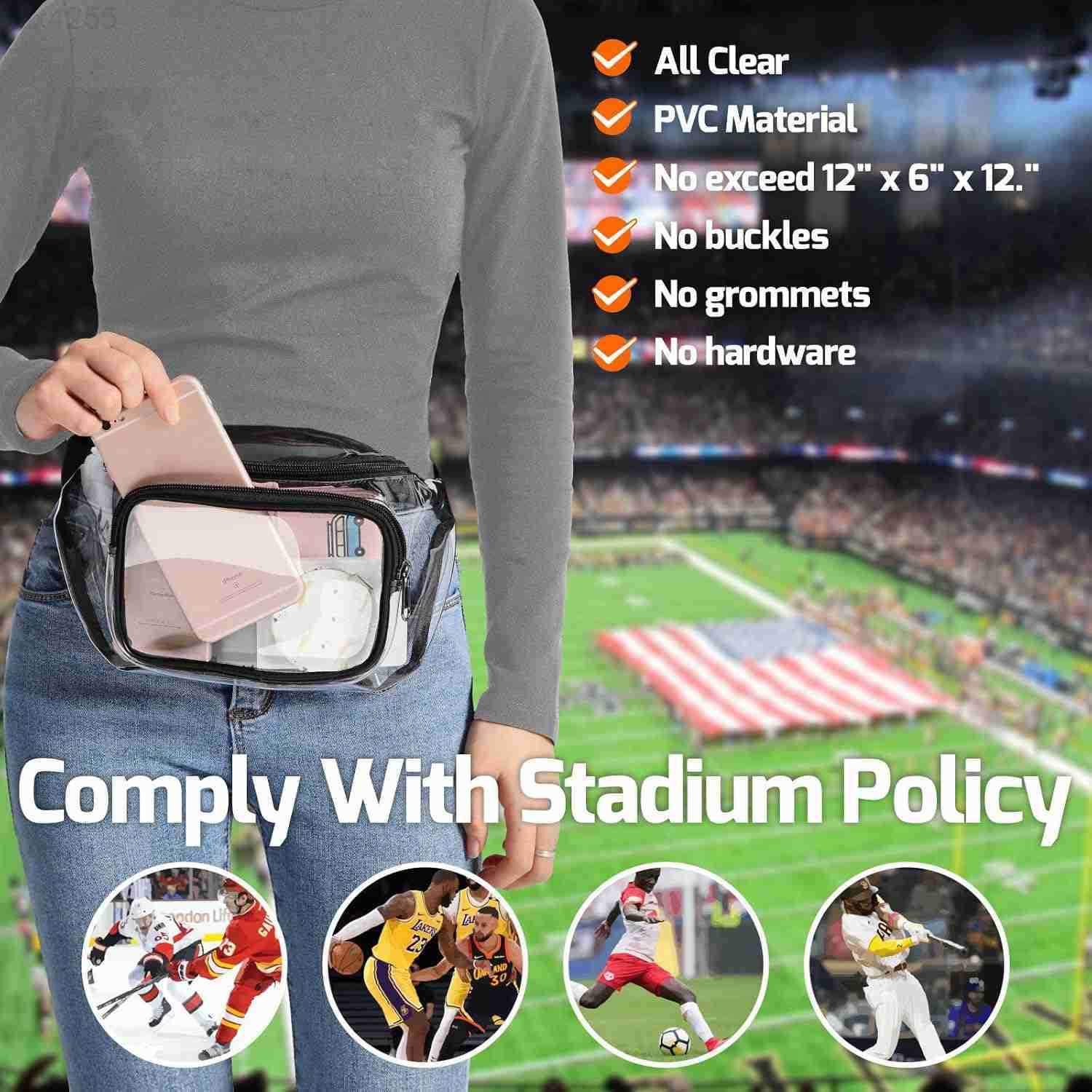 Clear Fanny Pack Stadium Approved Clear Bag for Stadium Events Transparent Belt Bag for Women Men Adjustable Waist Bag for Sports Concerts BlackW25091