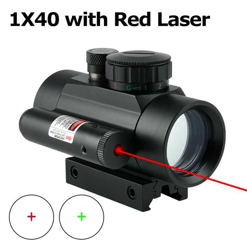 1x40 Full Coating Cross Sight Redgreen Illuminated with Laser Aiming Hunting Riflescope Compact Optics Scope 1120mm Rail Mount W250912