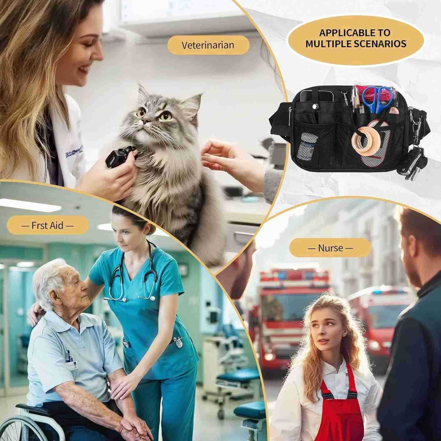 Fanny Pack with Stethoscope Holder Medical Bag Pocket Organizer Utility Pack for Work Tools Vet Tech and Teacher Tool Belt BlackW250912
