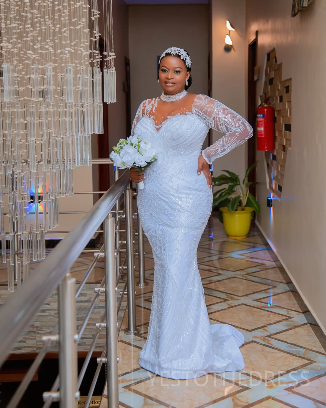 2025 Aso Ebi African Wedding Dress Bridal Gowns For Bride Mermaid High Neck Pearls Illusion Beaded Lace Tires Appliqued Lace Wedding Gowns For Black W