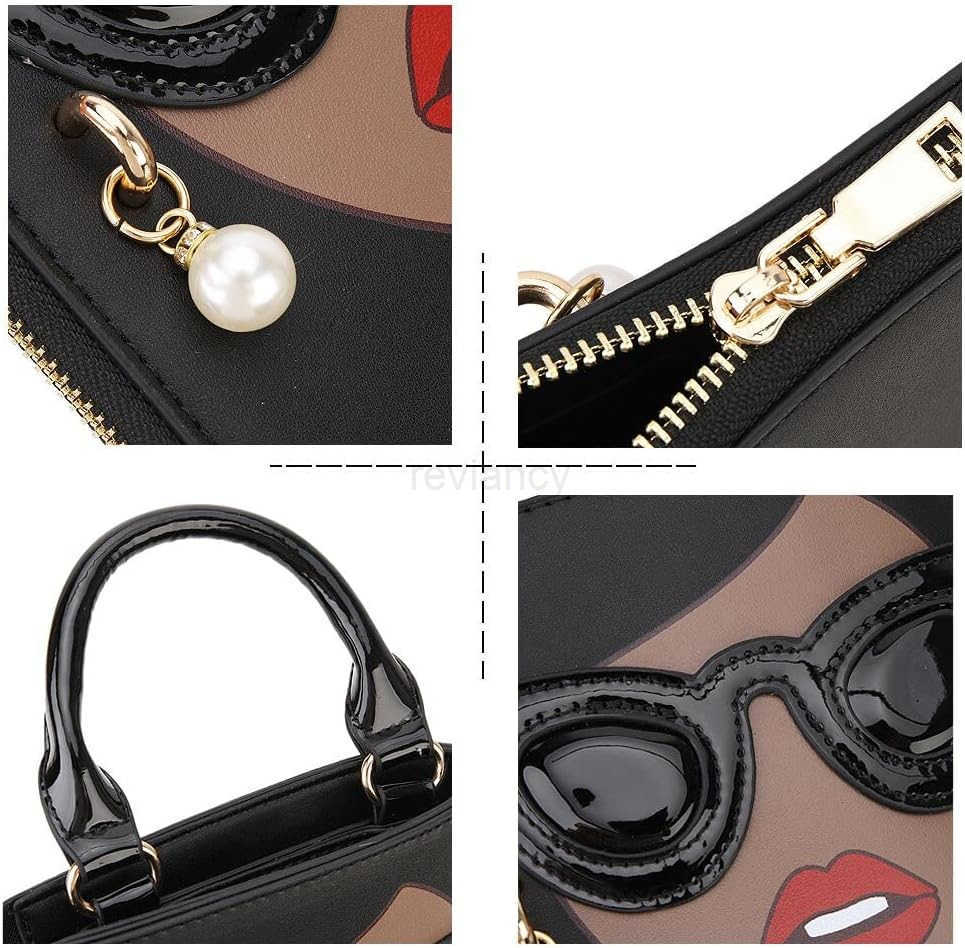 Women Novelty Lady Face Shoulder Bags Funky PU Leather Top Handle Satchel Handbags Clutch Purse for WomenW250913