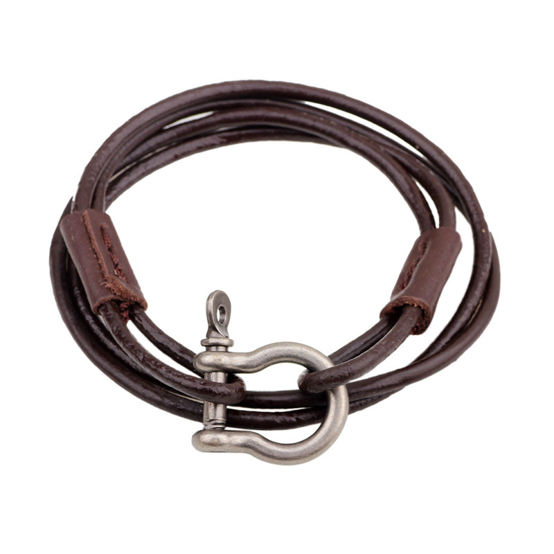 Simple European Style Buckle Cowhide Carabiner Metal Electroplated Leather Multi-loop Wrap-around Sports Bracelet ddmymoon