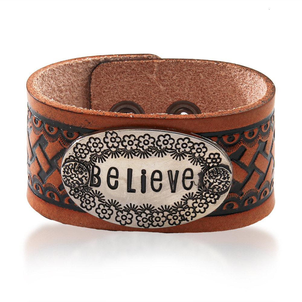 Temu English Alphabet Totem Eming Street Style Fashion Genuine Leather Bracelet for Men with High-end Feel ddmymoon
