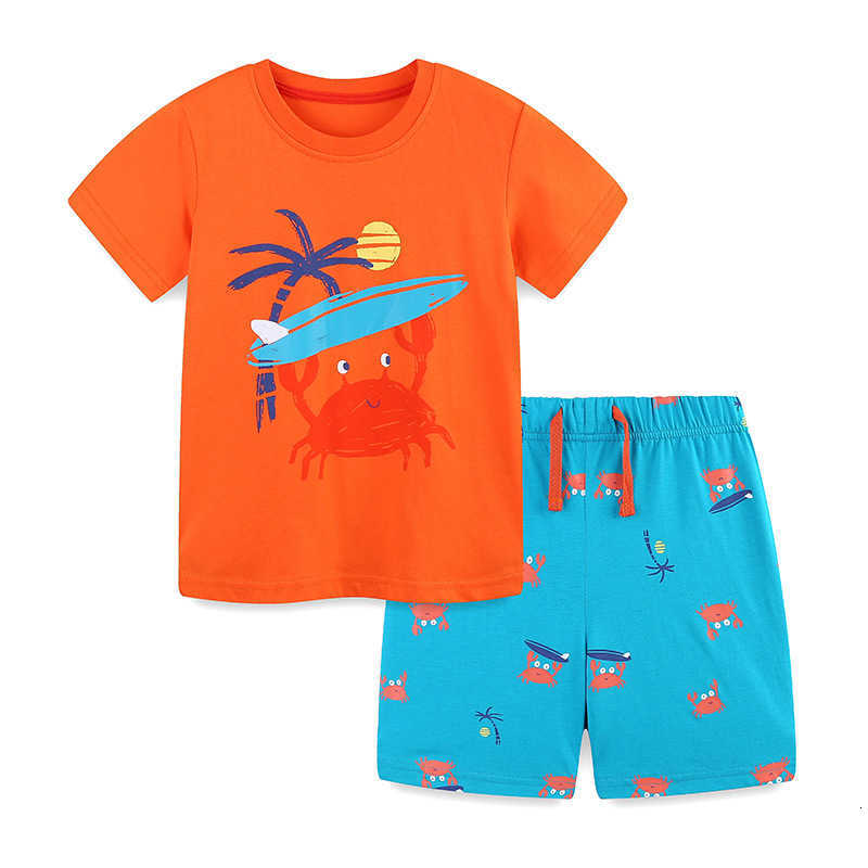 Summer New Children's Set Wind Print Embroidery Boys' Short Sleeve Two-Piece Set Label