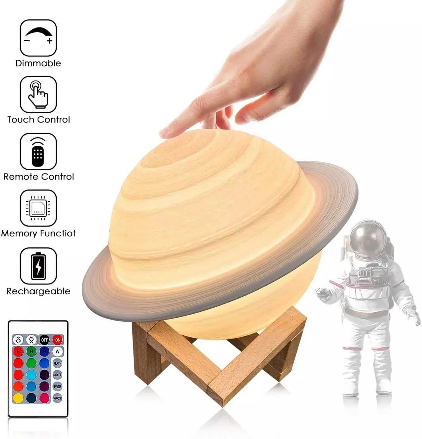 131622cm 3D Print Saturn Night Lamp 16 Colors Remote Touch Control Bedside Lamp Bedroom Decoration Moon Light Children Gifts C251122