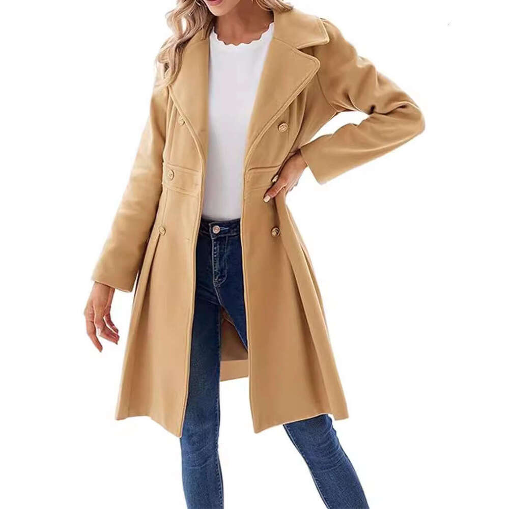 womens coat jackets womens fur coat Autumn Winter European and American Selected Women's Trench Coat with Turn-Down Collar, Double-Breasted, A-Li