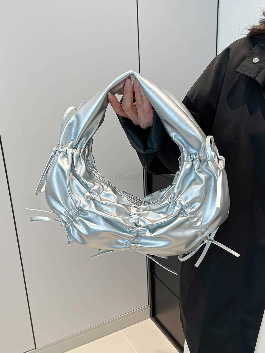 Womens Bow Crescent Shoulder Bag Top Handle Ruched Y2k Underarm BagsW250913