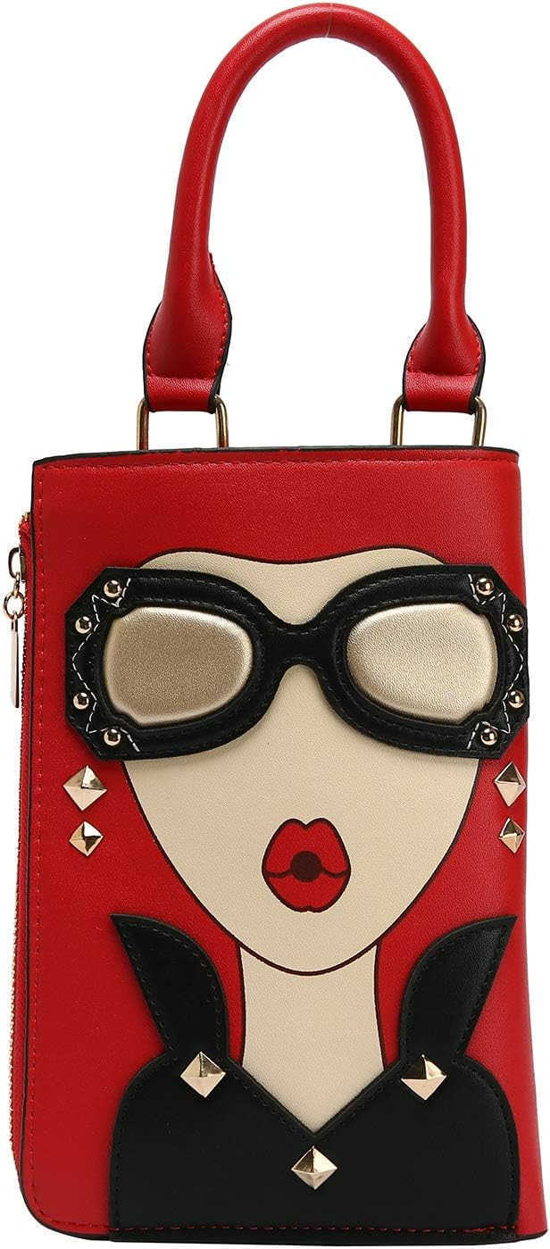 Women Novelty Lady Face Shoulder Bags Funky PU Leather Top Handle Satchel Handbags Clutch Purse for WomenW250912