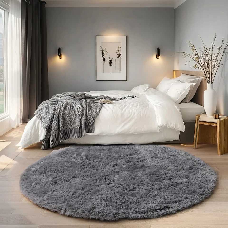Soft Silky Carpet Round Fluffy Sofa Area Rug for Living Room Kids Bedroom Shaggy Floor Mats Warm Home Decoration Pet Mat Gray C913 H260226